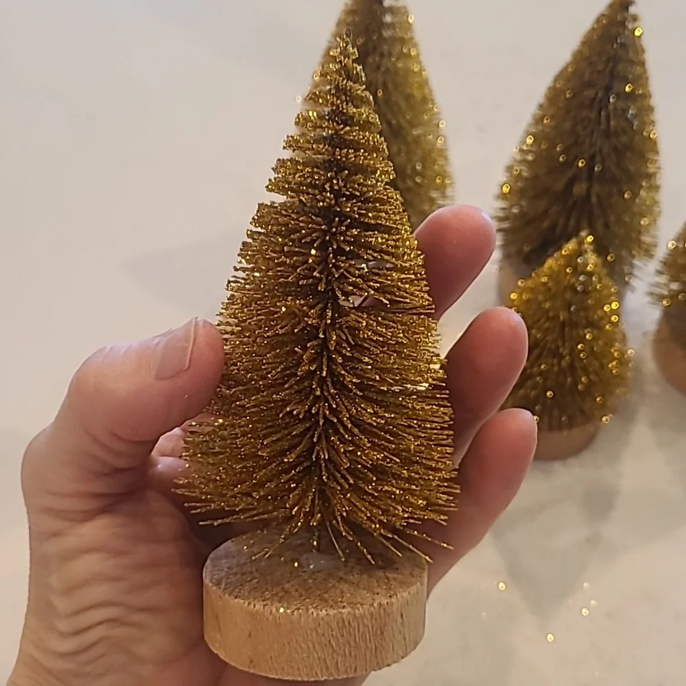 Set 6 NWOT Pottery Barn Gold Bottlebrush Trees